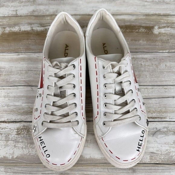 ALDO White Sneakers Women Size 6 Mavrina Trainers Lace Up Shoes Leather Studded - Picture 3 of 13